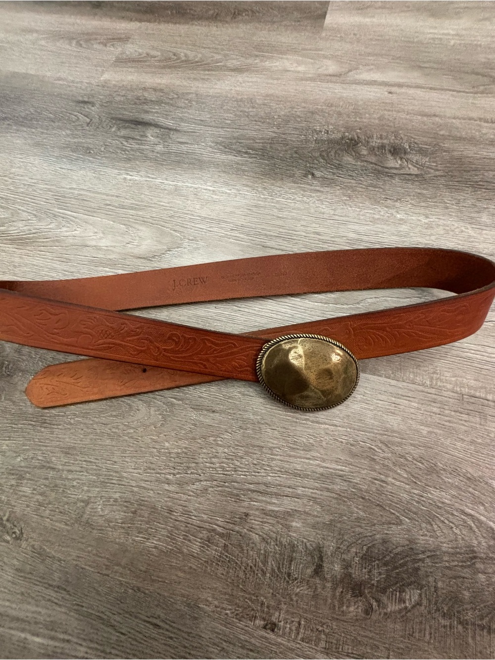 J.Crew Embossed Leather Belt with Brass Oval Buckle size L Large in Brown - Picture 9 of 9
